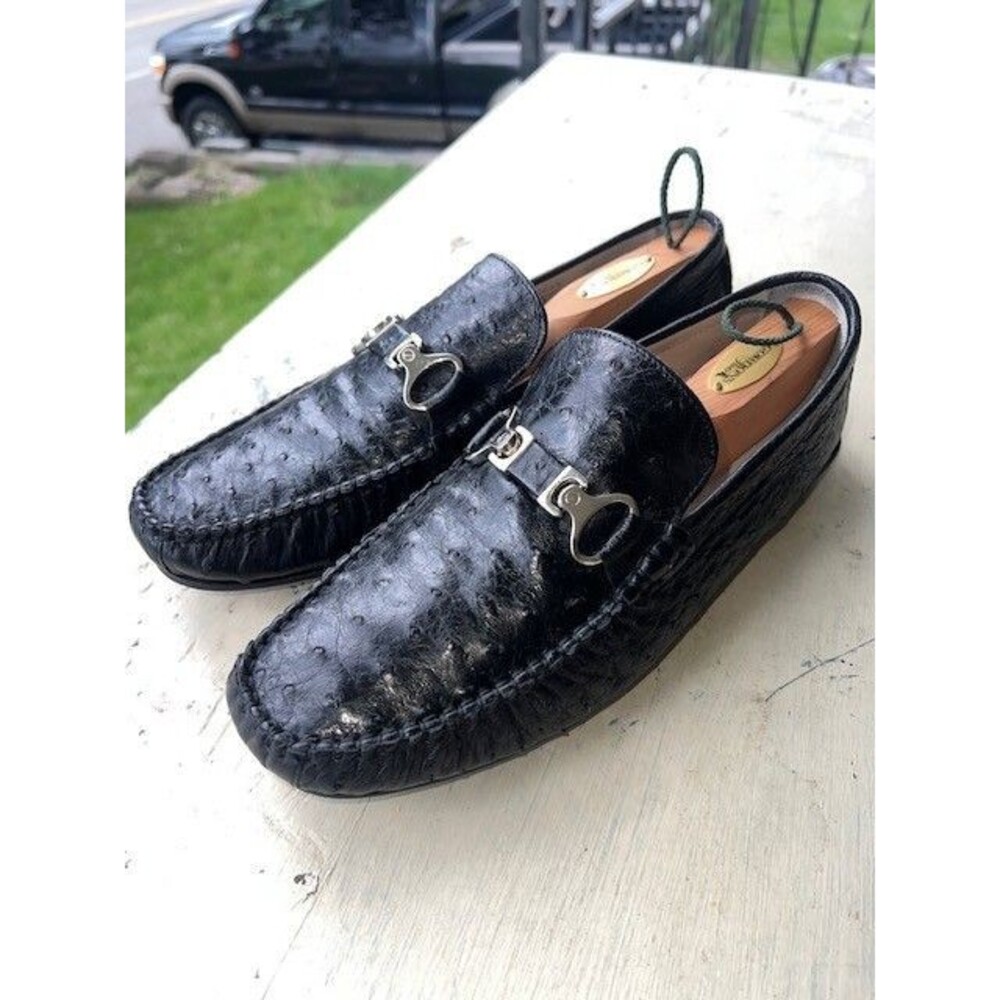 Fennix Italy 3515 Genuine Ostrich Black Bit Style Handcrafted Leather Lined Loaf - Picture 2 of 12